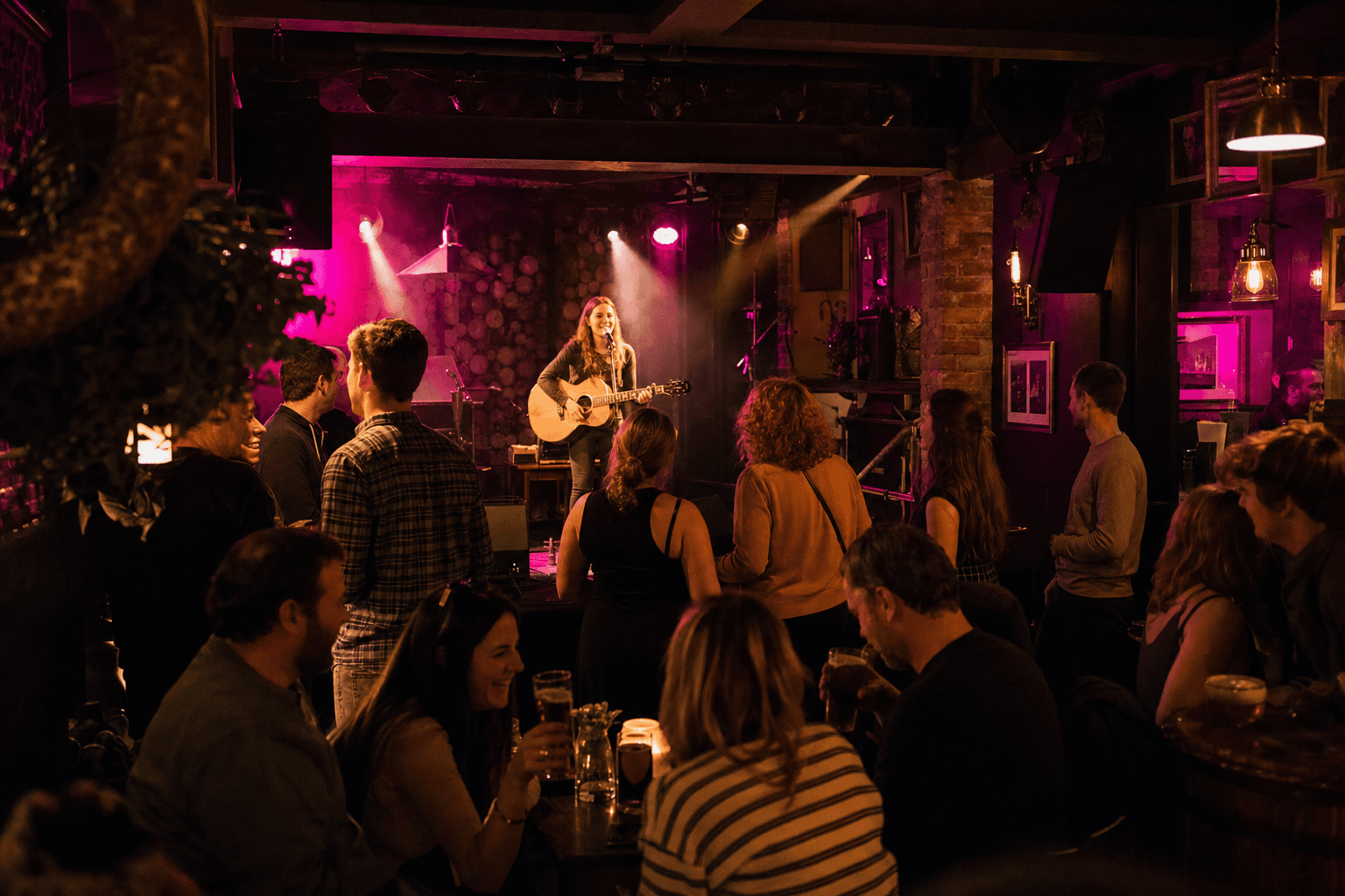 Busy pub during a live music evening