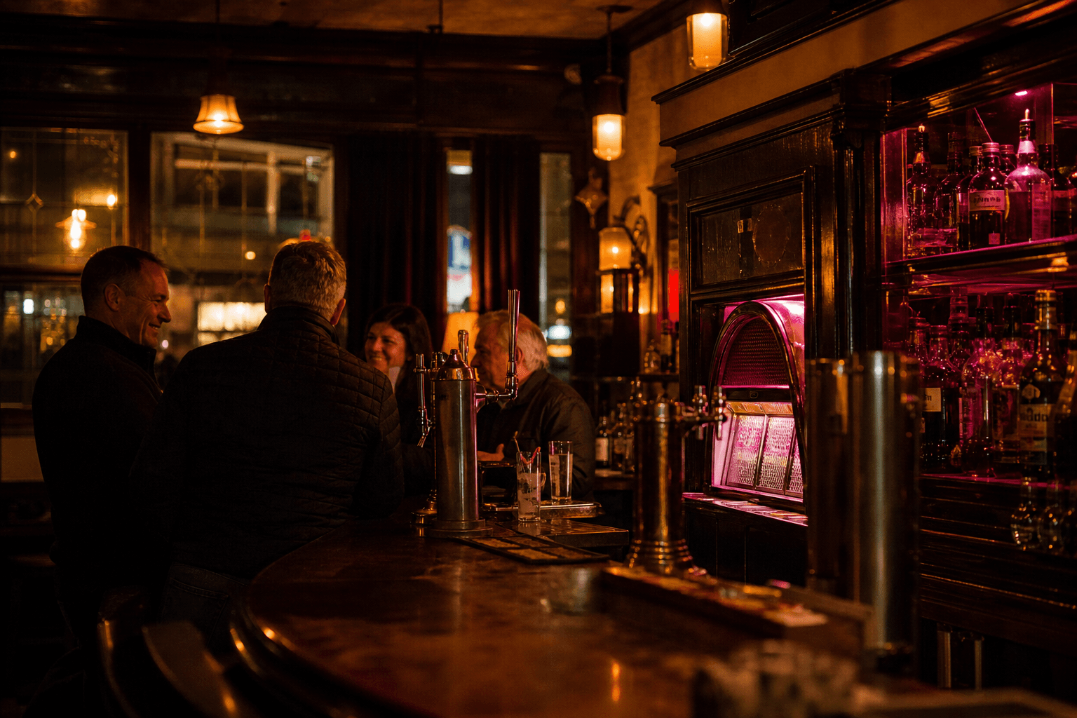 Warm pub interior ready for a music night